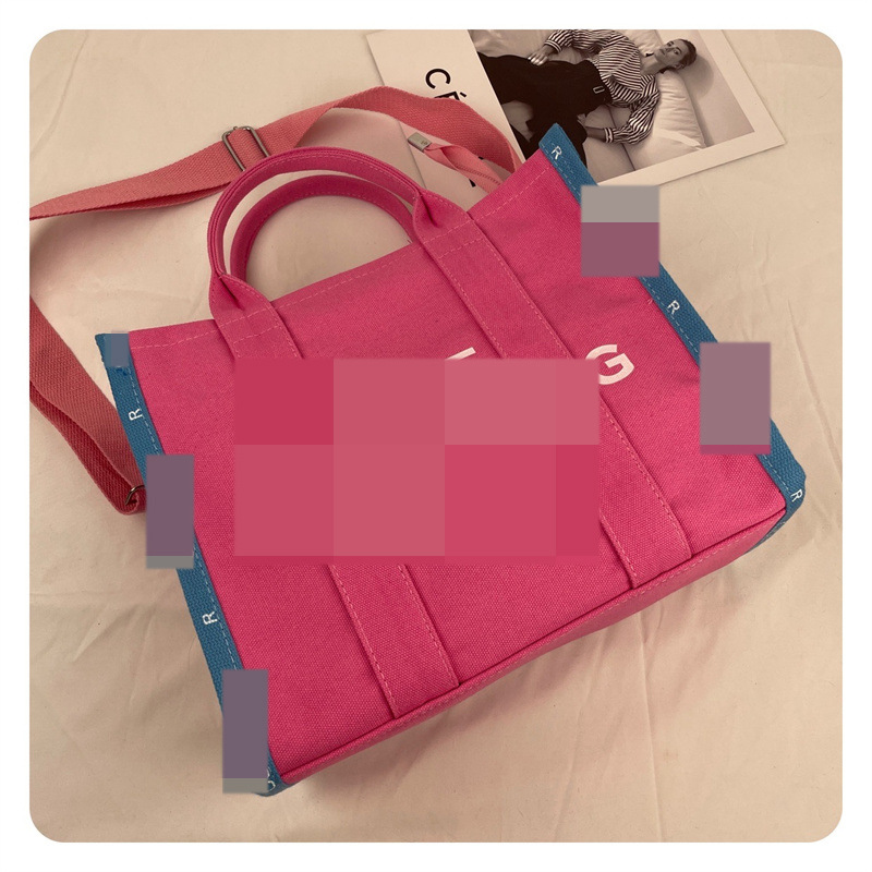 Bolso de mano de gran capacidad Bolso de mensajero de lona simple de moda Bolso de hombro de color de contraste para mujer de moda Simple y versátil