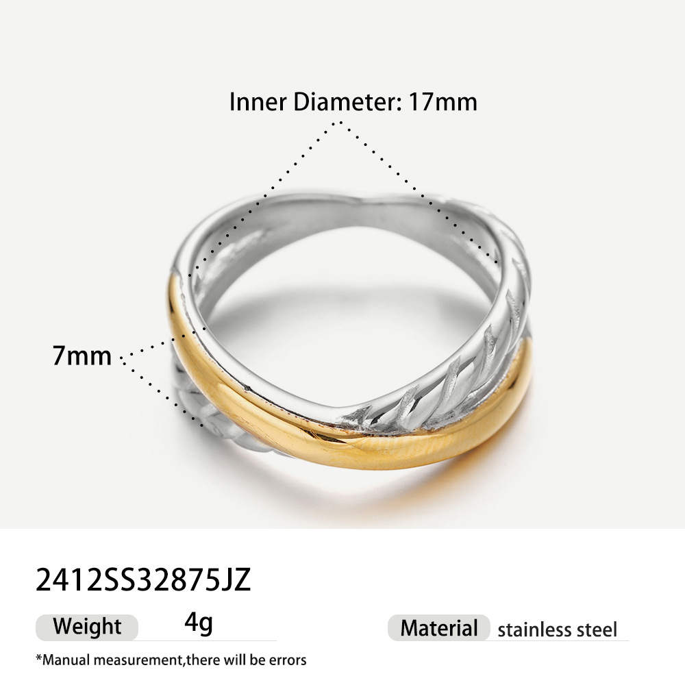 Tiana titanio ins nicho simple universal cordón trenzado anillo de alta sensación de diseño joyería dorada al por mayor