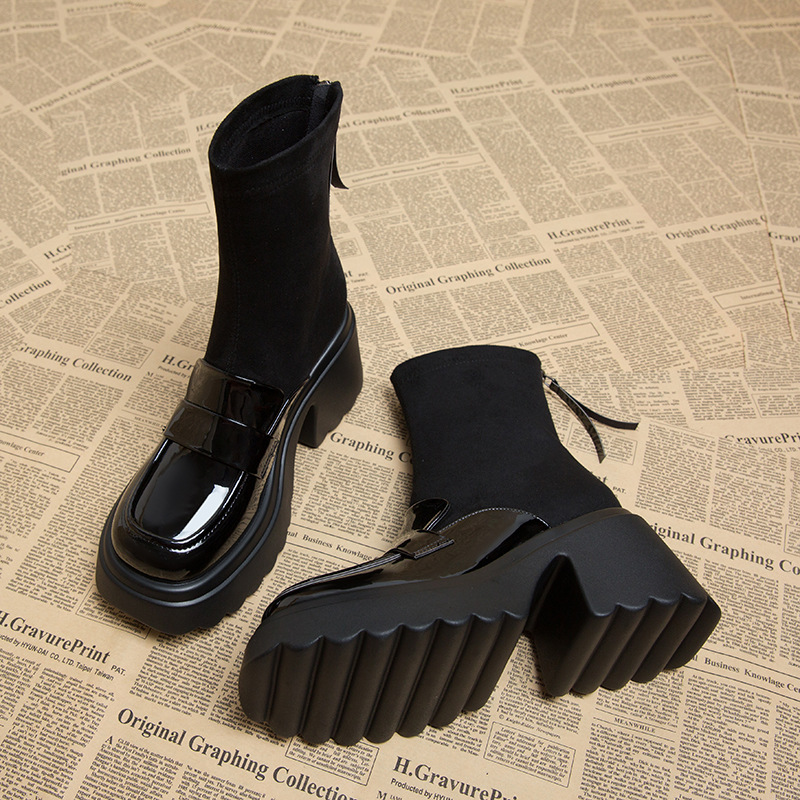 9130-1 Women's Boots 2025 New Autumn and Winter High-Heeled Martin Slim Boots Platform Thick-Soled Short Boots