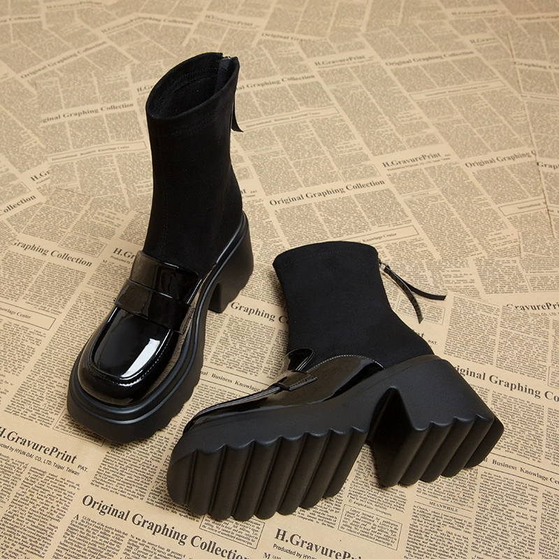 Женские ботинки 9130-1, новинка 2025 года, осенне-зимние, на высоком каблуке, в стиле Мартин, зауженные, на платформе, на толстой подошве, короткие ботинки