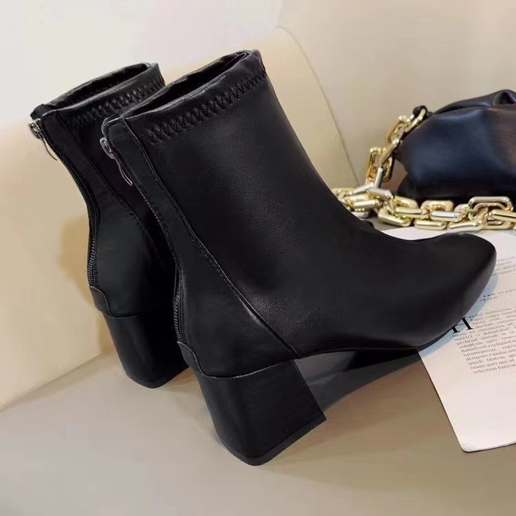 冬マーティンジッパースタイルヨーロッパとアメリカの女性の厚いヒールの女性のショートブーツと新しいスタイルのブーツ 2025 スクエアトゥの女性|undefined