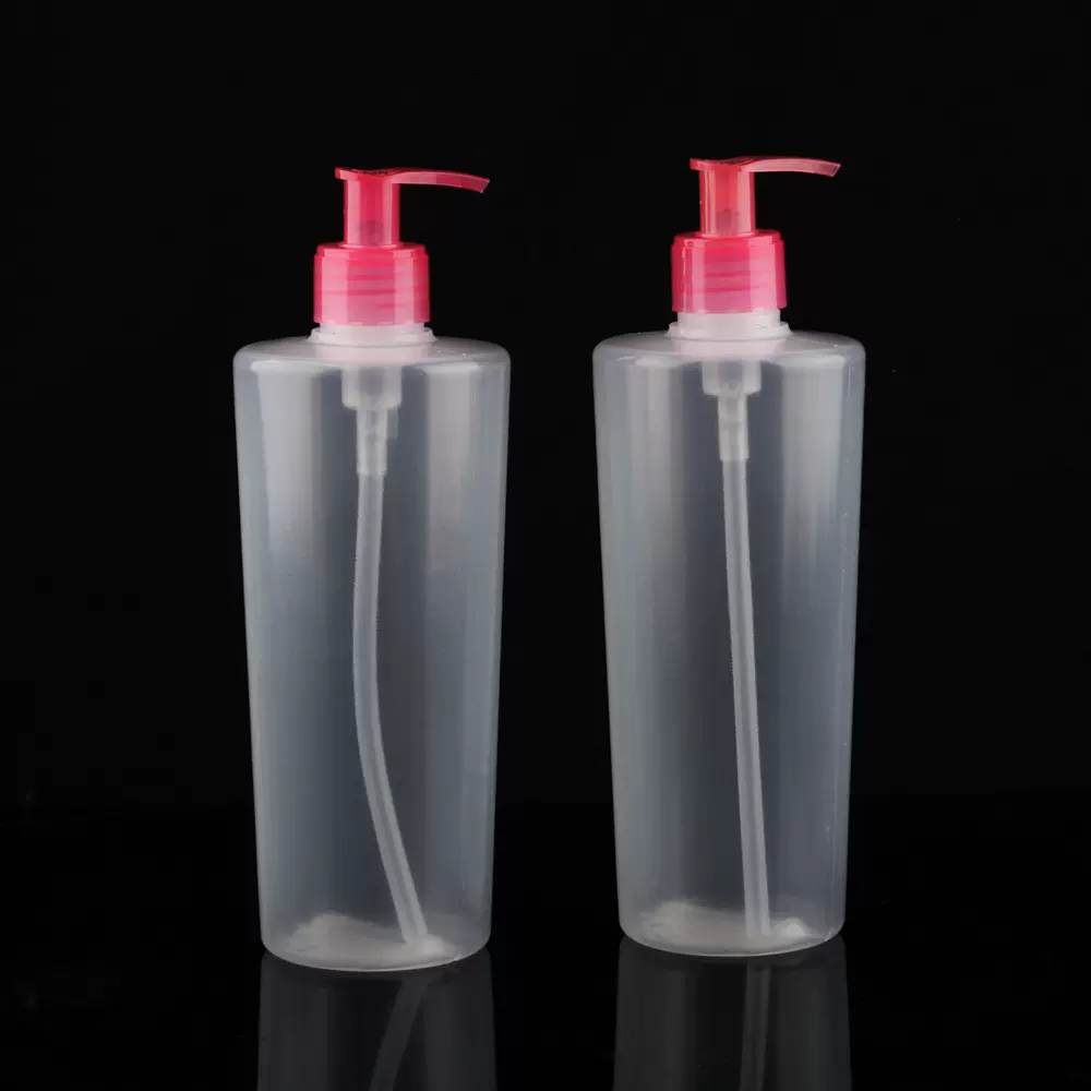 厂家新款570ml透明洗护瓶包材粉色按压泵洗发水沐浴露瓶日化用品