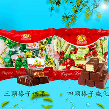 俄羅斯進口四顆榛子三棵榛子威化糖巧克力榛仁威化糖果500克零食