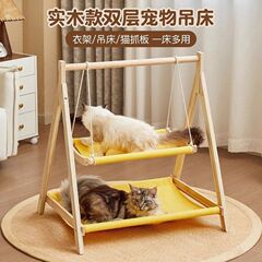 猫二重ハンモックのペットベッド揺りかごの小さいベッドの猫のブランコの猫の巣の上の階の実木のハンモックの四季は通用します。