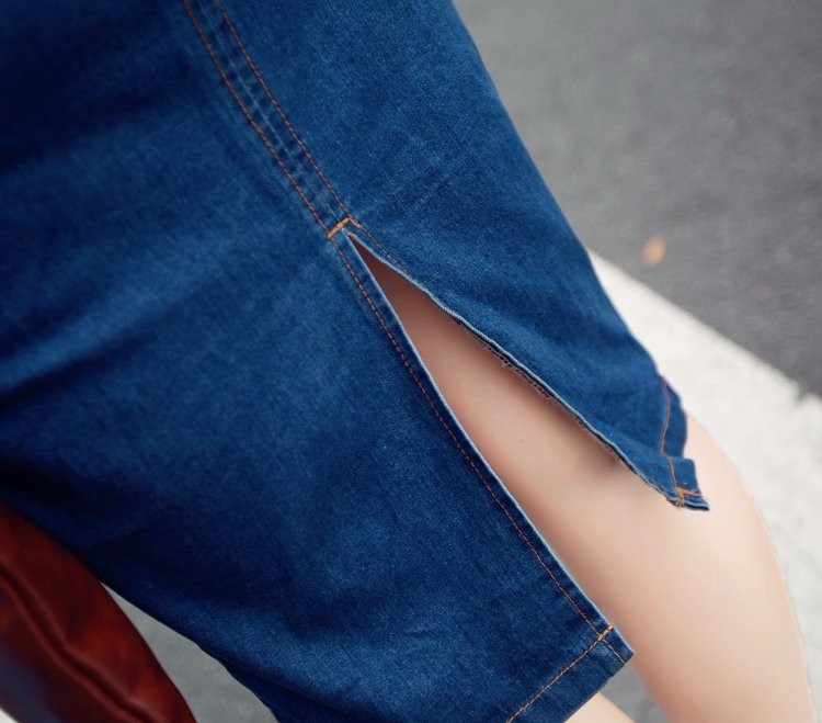 mid-length slim fit hip-hugging denim dress_mkmklike.com