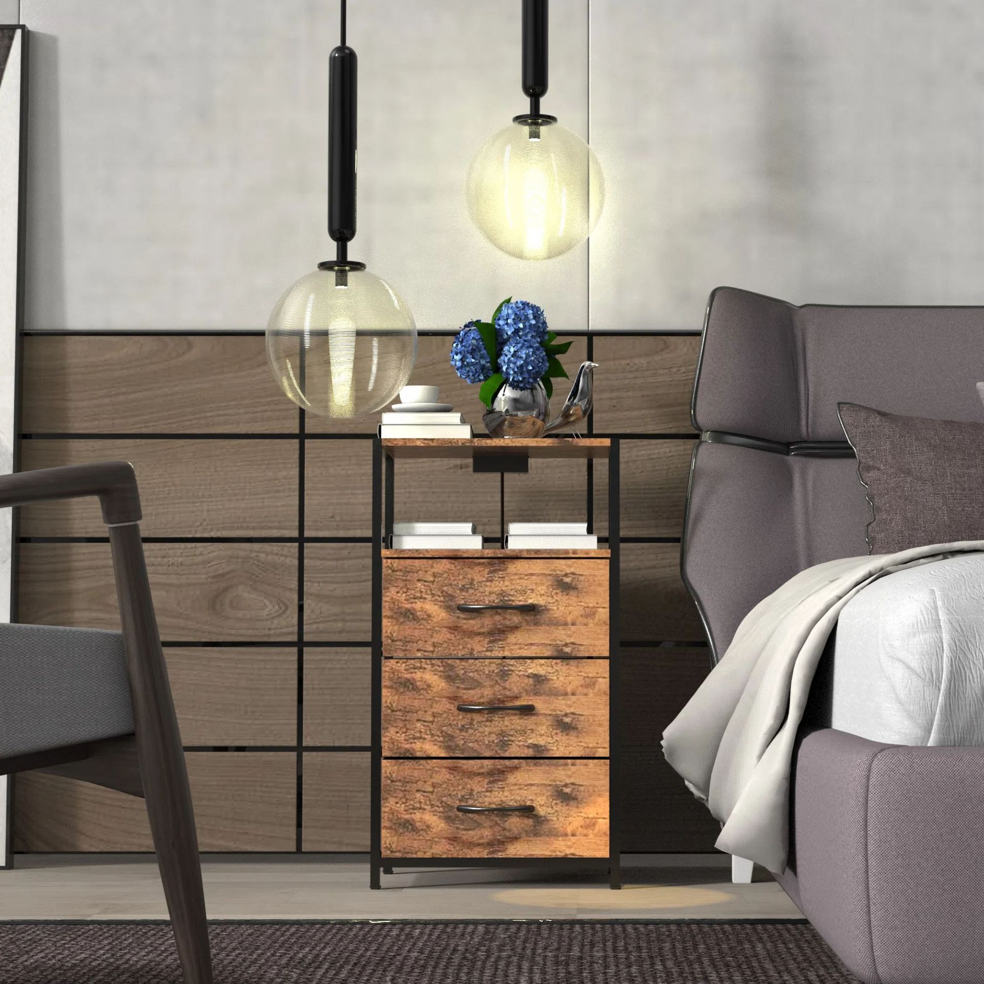 Mesita de noche con cajones de tres capas para dormitorio, estudio, sala de estar, mesita de noche sencilla multiusos, mesa auxiliar de almacenamiento multifuncional