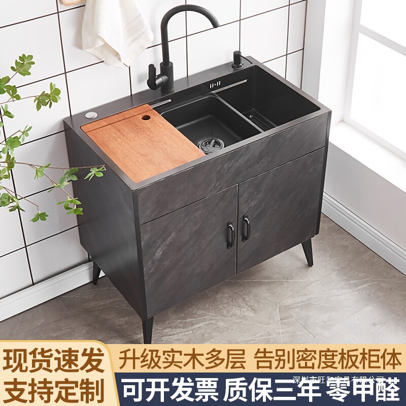 厨房不锈钢洗菜盆一体柜子洗碗池出租房家用简易落地橱柜跨境批发|undefined