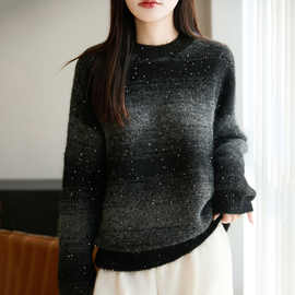 静奢亮片圆领毛衣女秋冬宽松软糯遮肉针织衫25新款加厚保暖打底衫