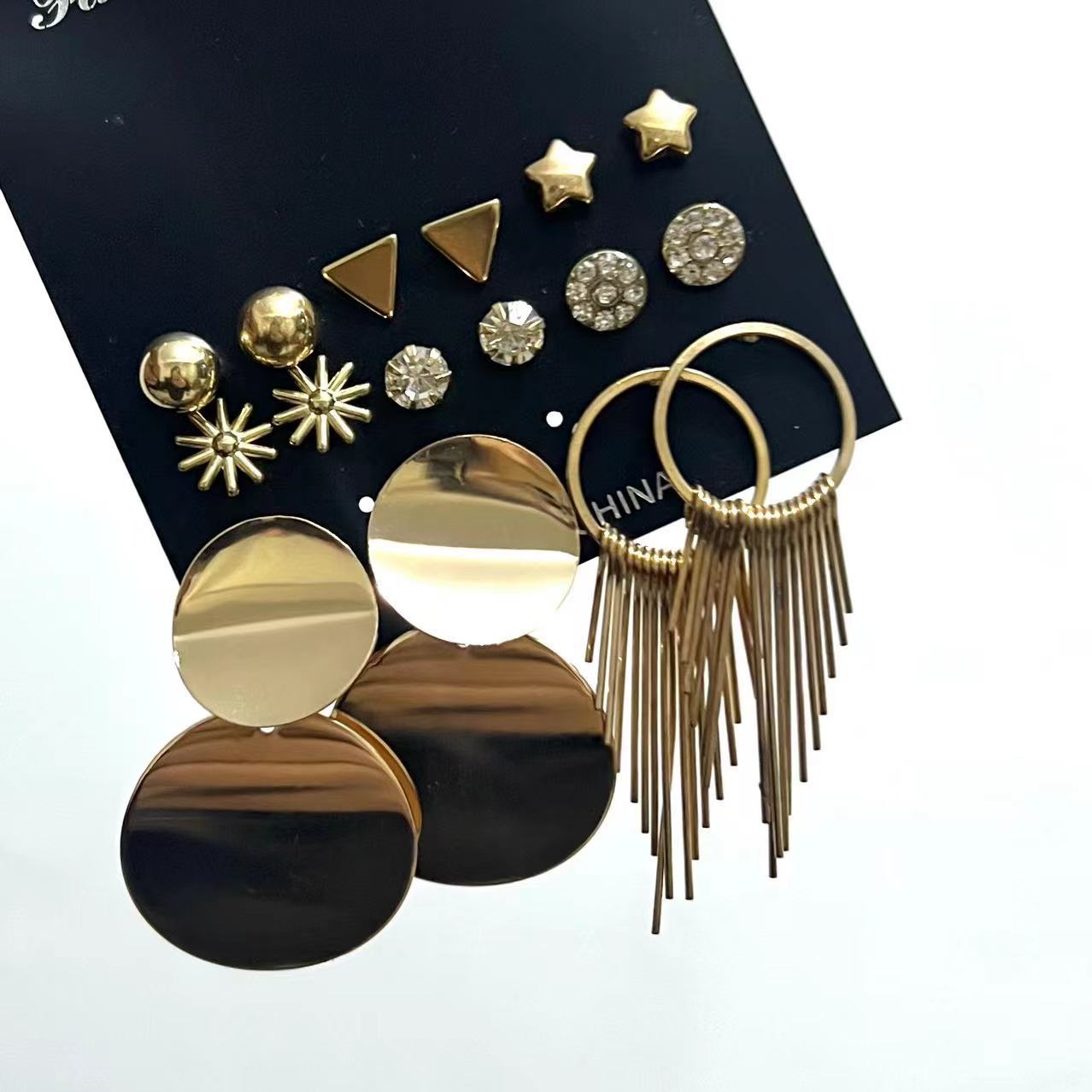 XP17 Retro Geometría de Oro Lady Pendientes Set Moda Perlas Circulares Orejeras Earringsset