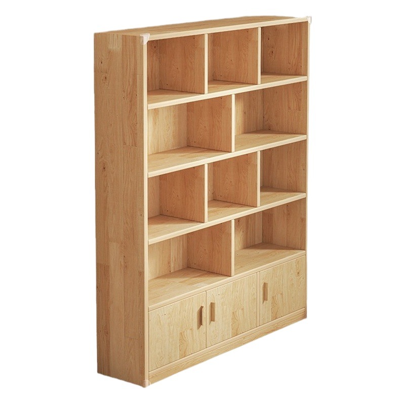 Estante de libros armario de piso para niños de madera de pino armario de almacenamiento contra la pared estudiante armario doméstico con puerta
