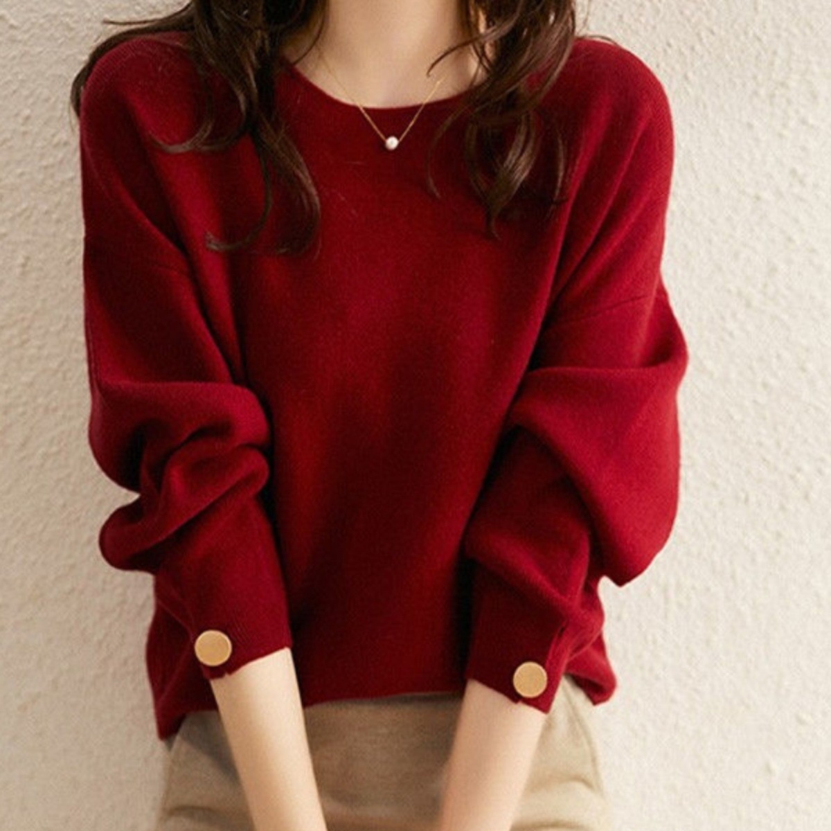 感红色针织打底衫女春秋冬大码显瘦时尚洋气内搭毛衣欧货上衣