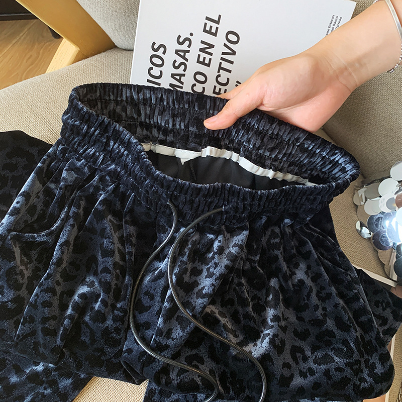 Women's Clothing 2024 autumn new leopard print gold velvet wide leg pants for women high waist drape casual high end straight velvet pants_voghion.com