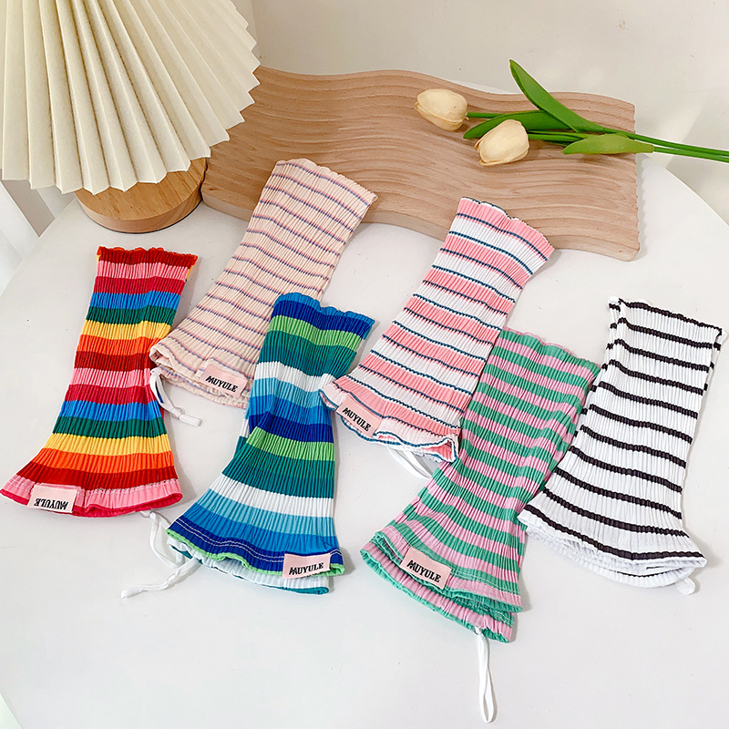 彩條薄款冰袖女夏季防曬袖套加長薄款戶外騎行防紫外線寬鬆袖套女