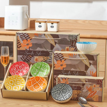 跨境炫彩旋纹碗波西米亚陶瓷碗家用饭碗外贸碗盘餐具礼品礼盒套装