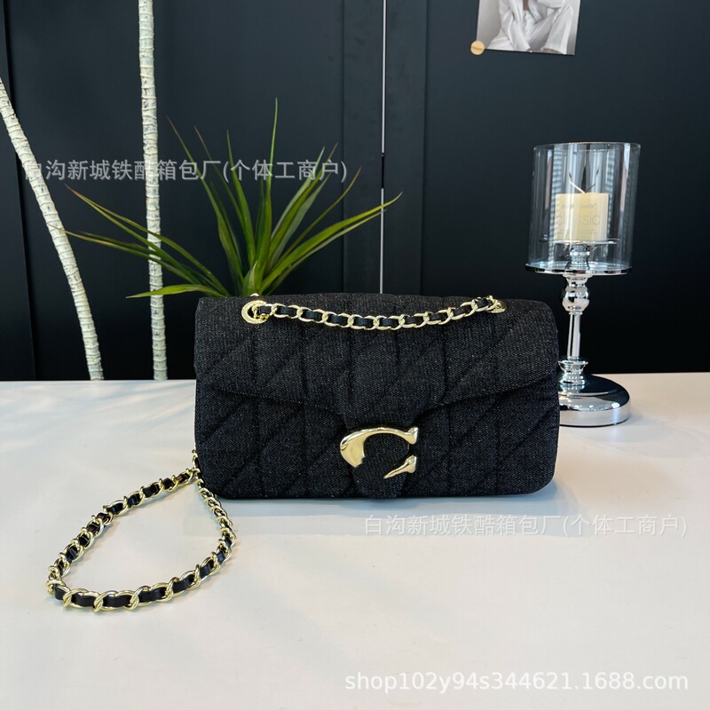 蔻C新款菱格牛仔条纹tabby26酒神包小香风单肩手提包斜挎腋下女包|undefined