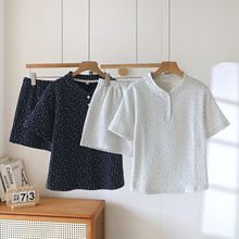 星夜碎梦小碎花复古文艺睡衣女春夏季纯棉华夫格短袖短裤家居服