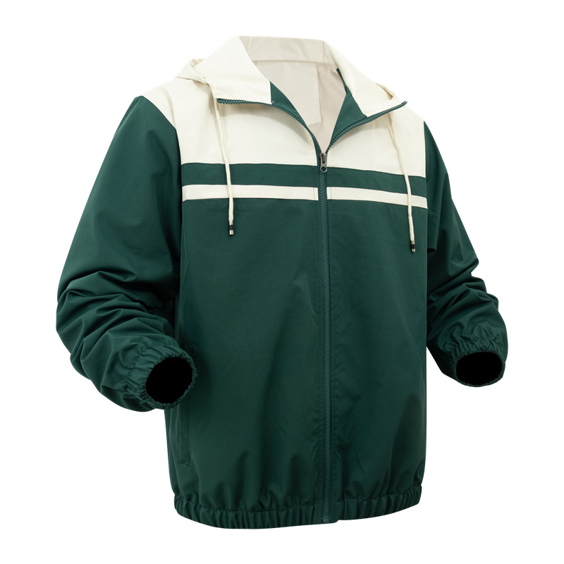 Hombre al aire libre chaqueta con capuchón a prueba de viento casual suelta color de collar vertical impermeable abrigo de vestir para hombres