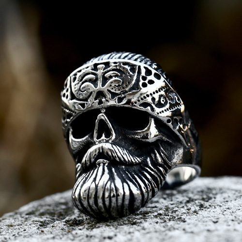 beier foreign trade retro bearded titanium steel ring wholesale punk style domineering stainless steel skull ring
