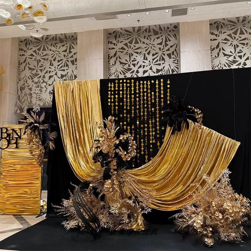 烫金布料婚庆节日舞台背景布幔装饰布弹力桌布金色银色包柱子包树