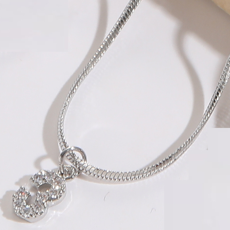 Simple Style Number Copper Inlay Zircon Pendant Necklace 1 Piece