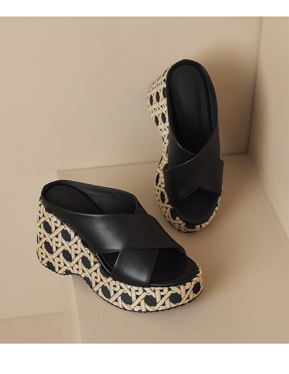 Sandal cao gót nữ quai chéo 9cm đế xuồng hở mũi — Màu đen, Màu mơ chi tiết 13