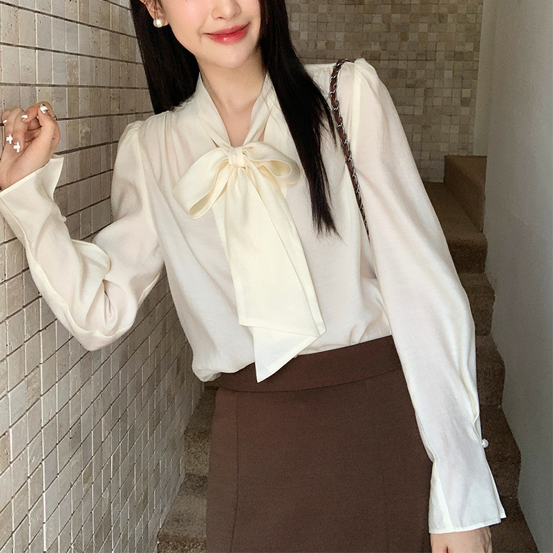 起范 韩剧女主天丝法式飘带衬衫女2025秋季新款广州十三行86071|undefined