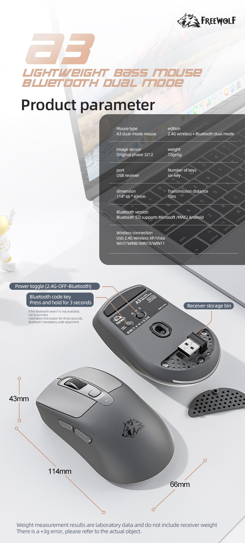 Freewolf a3 mouse wireless bluetooth reîncărcabil pentru pc_voghion.com