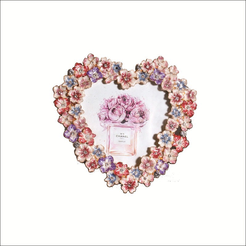 クロスボーダー田園フォトフレーム日韓系創意置物小花金属フォトフレームハート型スクエアコンビネーションフォトフレーム置物