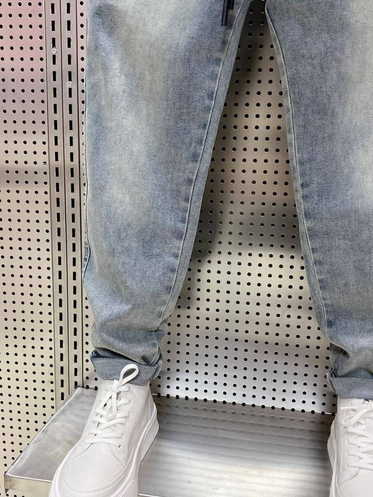 Summer thin men's ripped jeans, loose and trendy cropped with drawstring elastic casual Harlan pants, dad pants_voghion.com