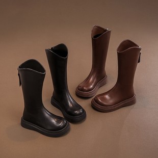 Girls' Long Boots Autumn and Winter Children's Shoes Korean Style Children's High Boots Fashionable Simple All-match Middle and Large Children's Military Boots Cotton Boots