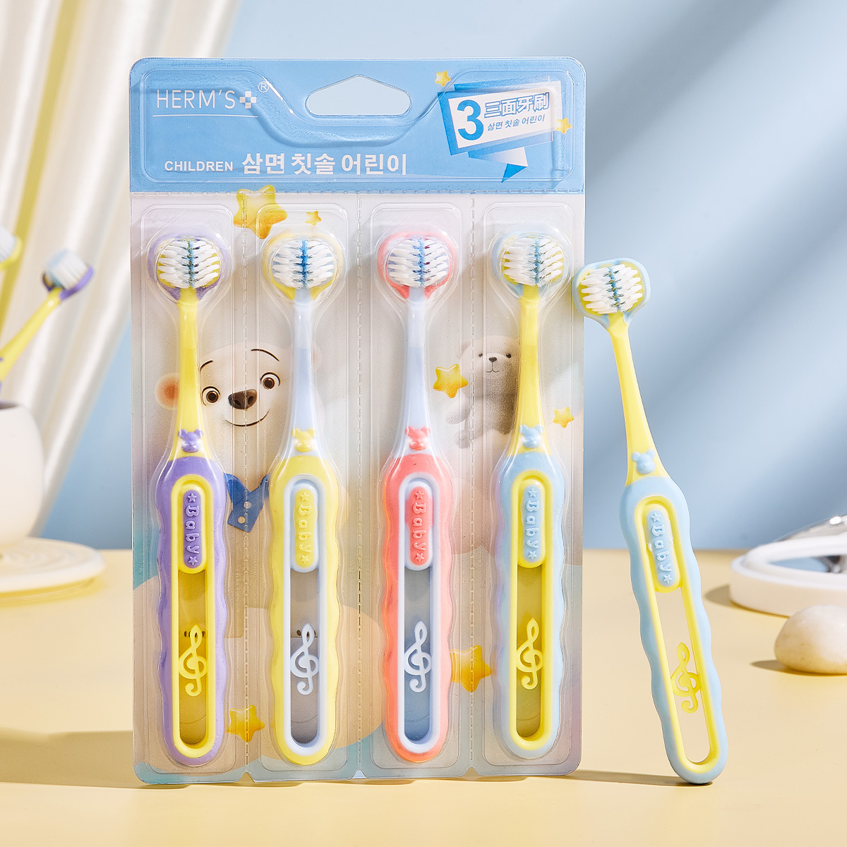 Children's Toothbrush Soft Hair Cleaning Gingival Protection Cartoon Baby Household Three-sided U-shaped 3D Toothbrush Manufacturers Know