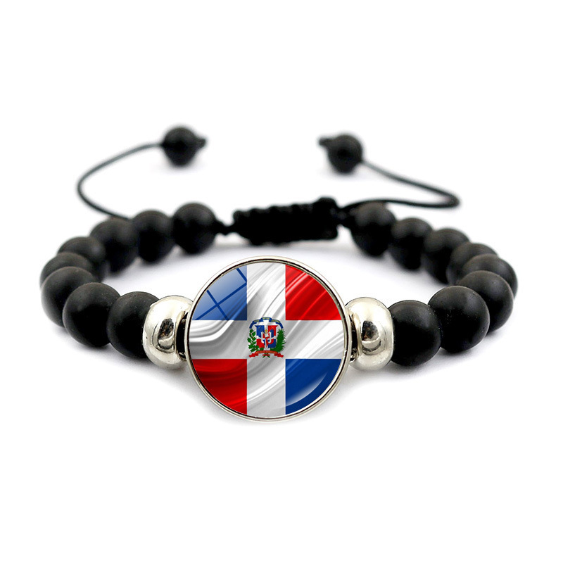 Dominican Republic flag bracelet black elastic beaded drawstring bracelet simple all-match hand jewelry gift Dominican Republic flag bracelet black elastic beaded drawstring bracelet simple all-match hand jewelry gift