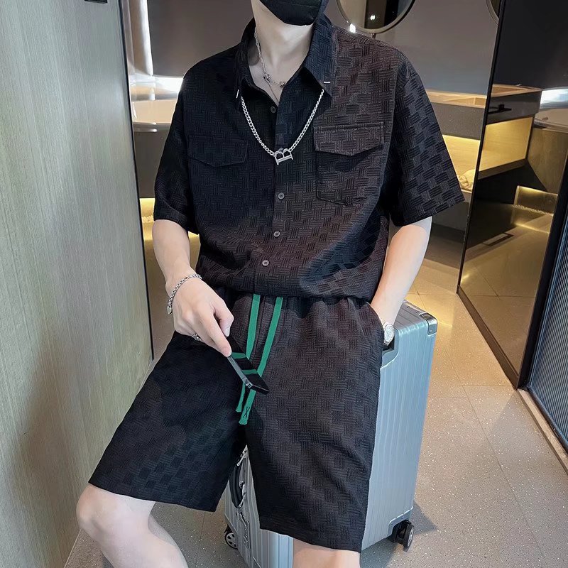 Traje de camiseta de verano para deportes casuales, pantalones cortos de manga corta de marca de moda para hombres, traje de dos piezas para hombres de moda con un conjunto de ropa, guapo