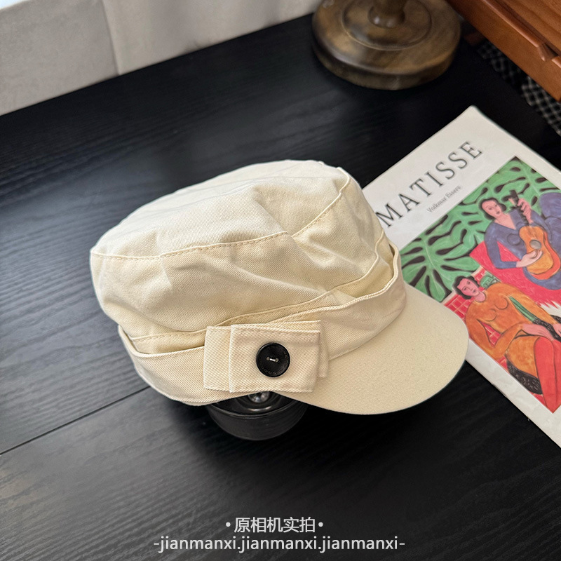 侧边蝴蝶结纽扣装饰时髦复古平顶春秋个性高级感百搭马术帽报童帽|undefined
