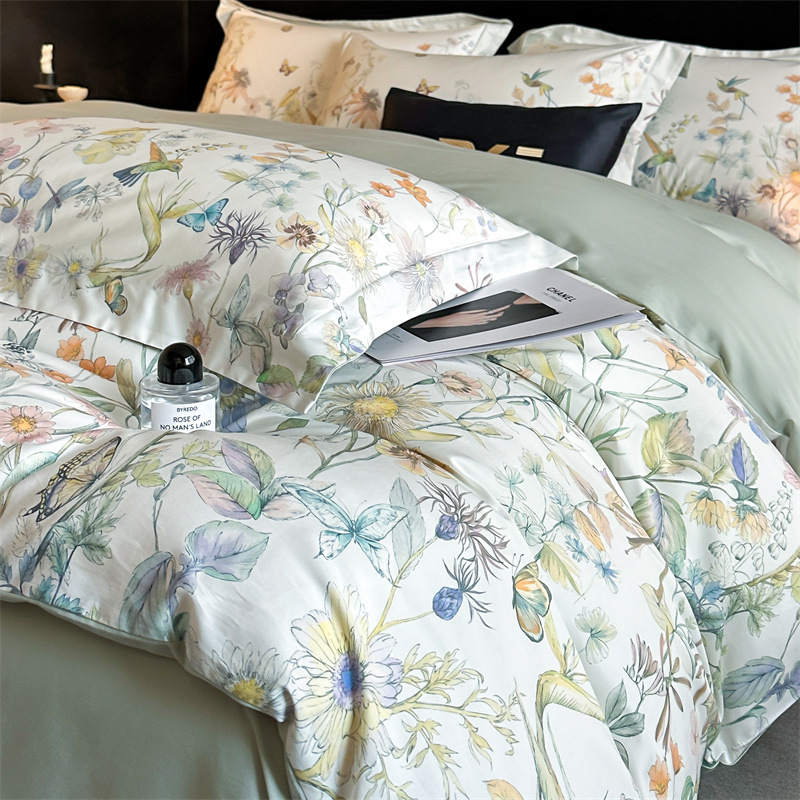 High-end new 60 cotton long-staple cotton four-piece set four seasons universal cotton printed quilt cover sheets bedding