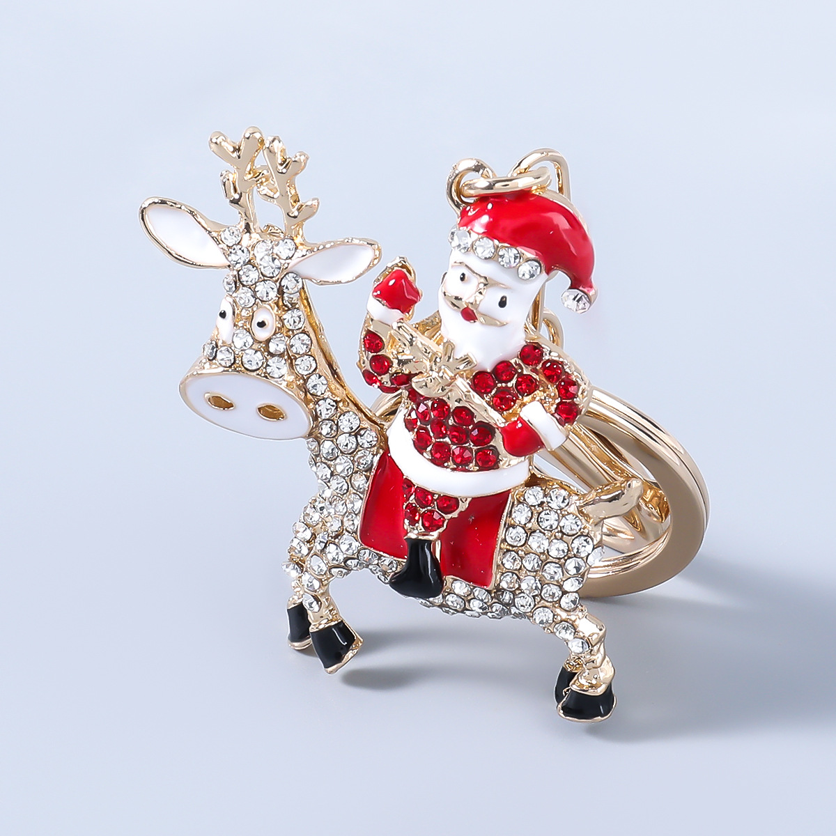 Fashion Santa Elk Alloy Drip Oil Santa Keychain