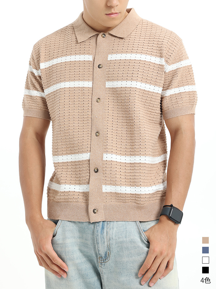 Polo de hielo de punto de hombre, camiseta de manga corta, hombre de verano viejo, estilo de alto nivel, camiseta de botón de negocios, camiseta de hombre