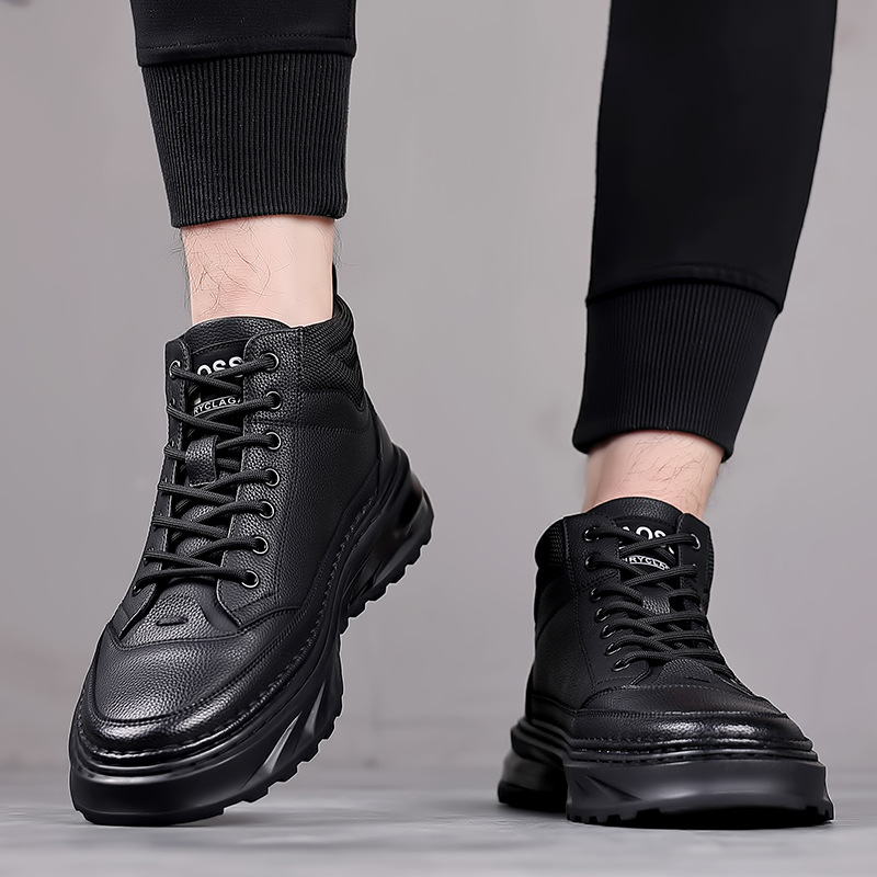 2025 primavera zapatillas de deporte de moda para hombres deportes diarios zapatos individuales para hombres más zapatos de terciopelo zapatos de cuero de suela gruesa zapatos casuales al por mayor