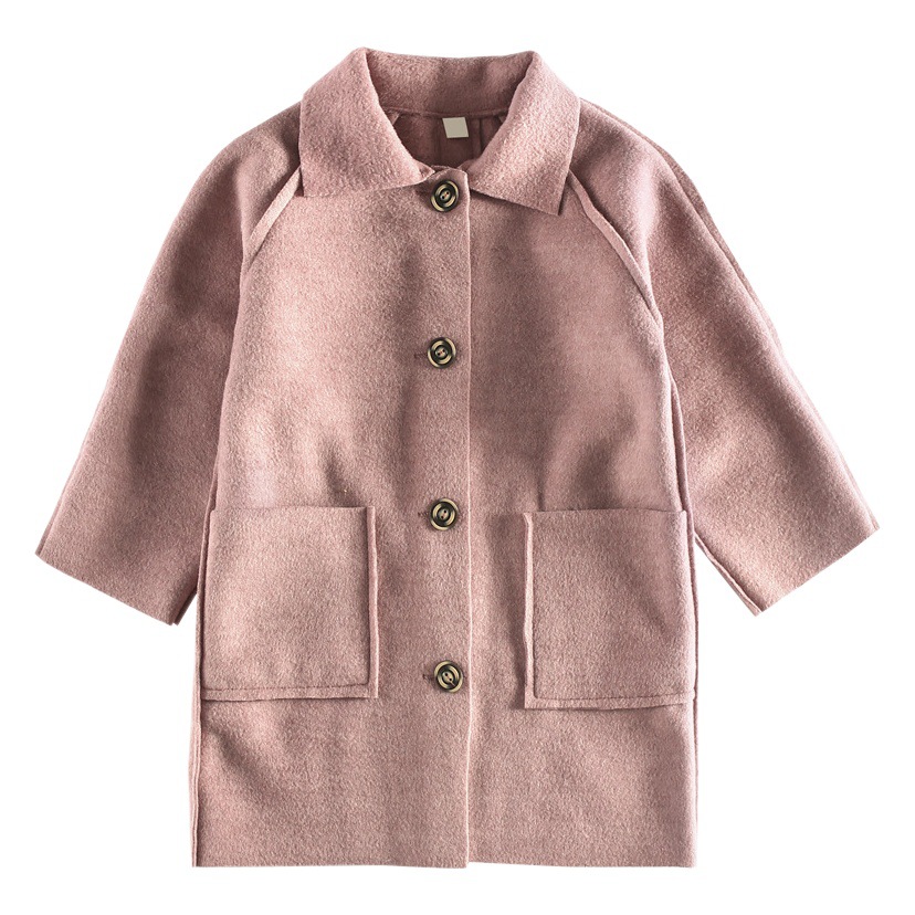 Cross-Border Wholesale Children's Clothing, Girls' Woolen Coat, Thickened Double-Sided Wool, Korean Style, Fashionable Mid-Length Coat for Older Children