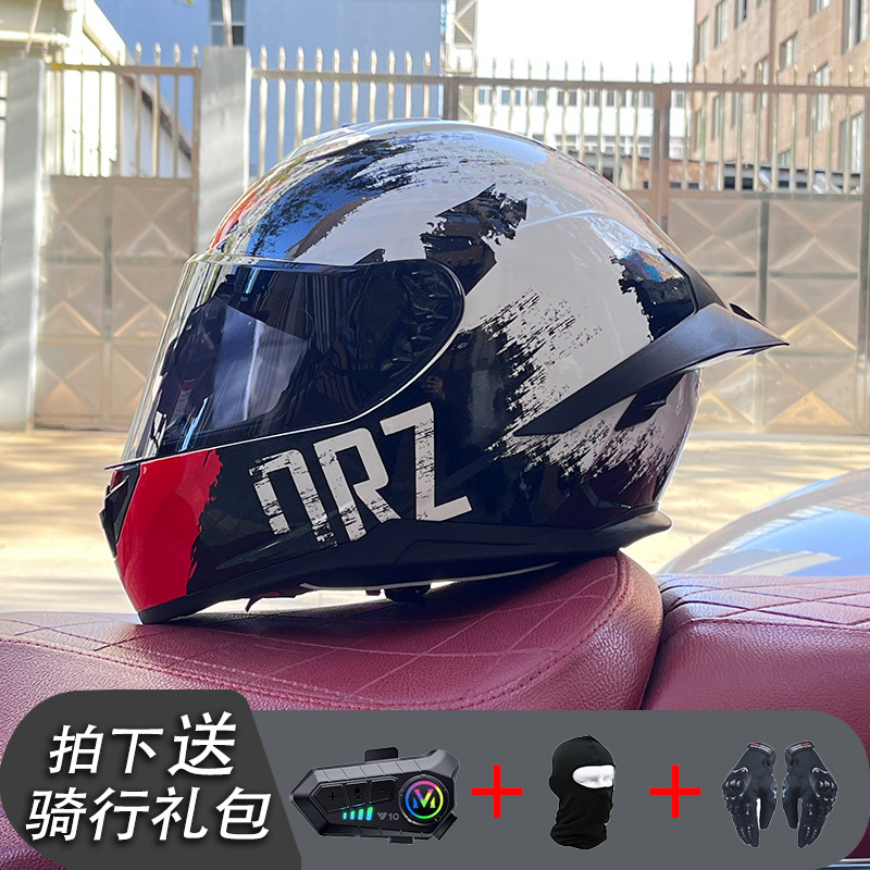 Nueva certificación estándar nacional motocicleta casco completo casco neto Bluetooth hombres y mujeres personalidad de verano cuatro estaciones cola grande pareja corriendo