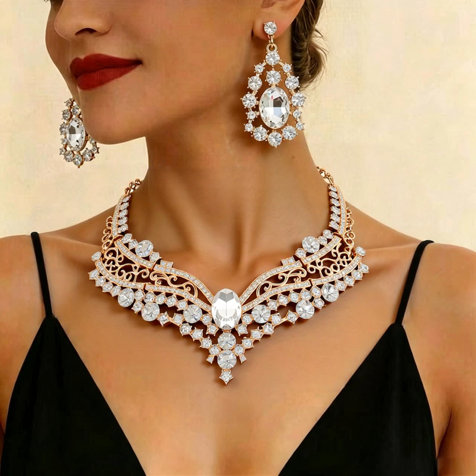 European and American export jewelry necklace and earring sets, bridal accessories, live performance V-shaped clavicle chain
