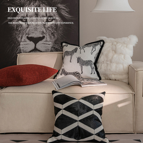  New French-Style High-End Living Room Sofa Cushion Throw Pillow Sample Room Bedside Cushion Zebra Print Black and White