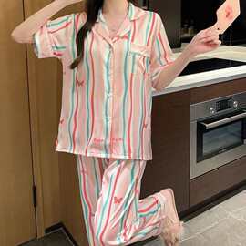 【可定制】冰丝春季睡衣三件套女短袖短裤长裤夏季家居服透气舒适