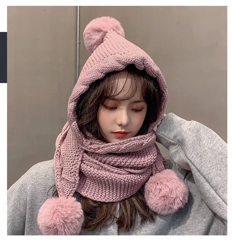 Sciarpa con cappuccio in maglia e protezione orecchie donna_voghion.com