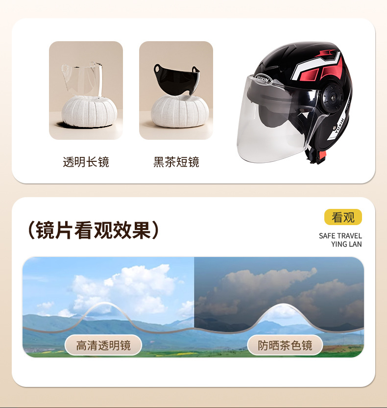 3C Certified Dual-Mirror Electric Motorcycle Helmet for Women and Men, Half Helmet for Electric Scooters, Safety Helmet for Electric Vehicles