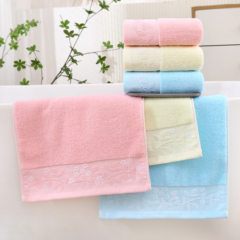 Cotton Towel In Solid Color, Soft Absorbent, With A Three-leaf Plum Blossom Design, Thickened, Soft, Breathable,_voghion.com