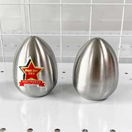 不锈钢鸡蛋形调味罐创意三孔椒盐烧烤调料罐家用厨房食盐瓶胡椒瓶