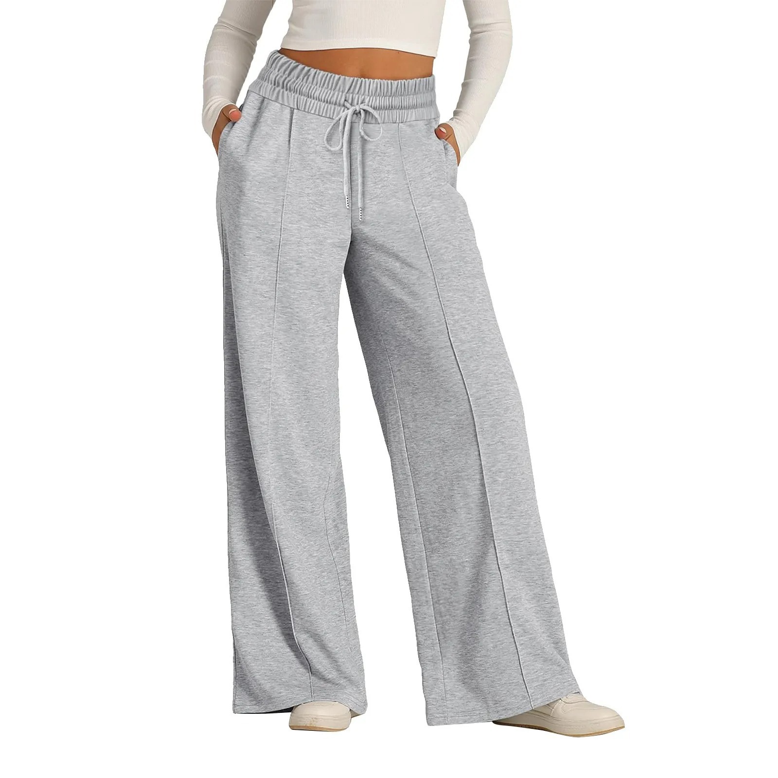 Cross-border Aliexpress Amazon cintura alta piernas anchas pantalones midline Sweatpants casual trooping pantalones deportivos mujeres