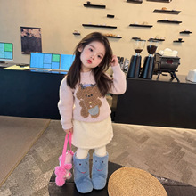 女童加厚毛衣新款2026秋冬季儿童休闲宽松上衣女宝甜美保暖针织衫