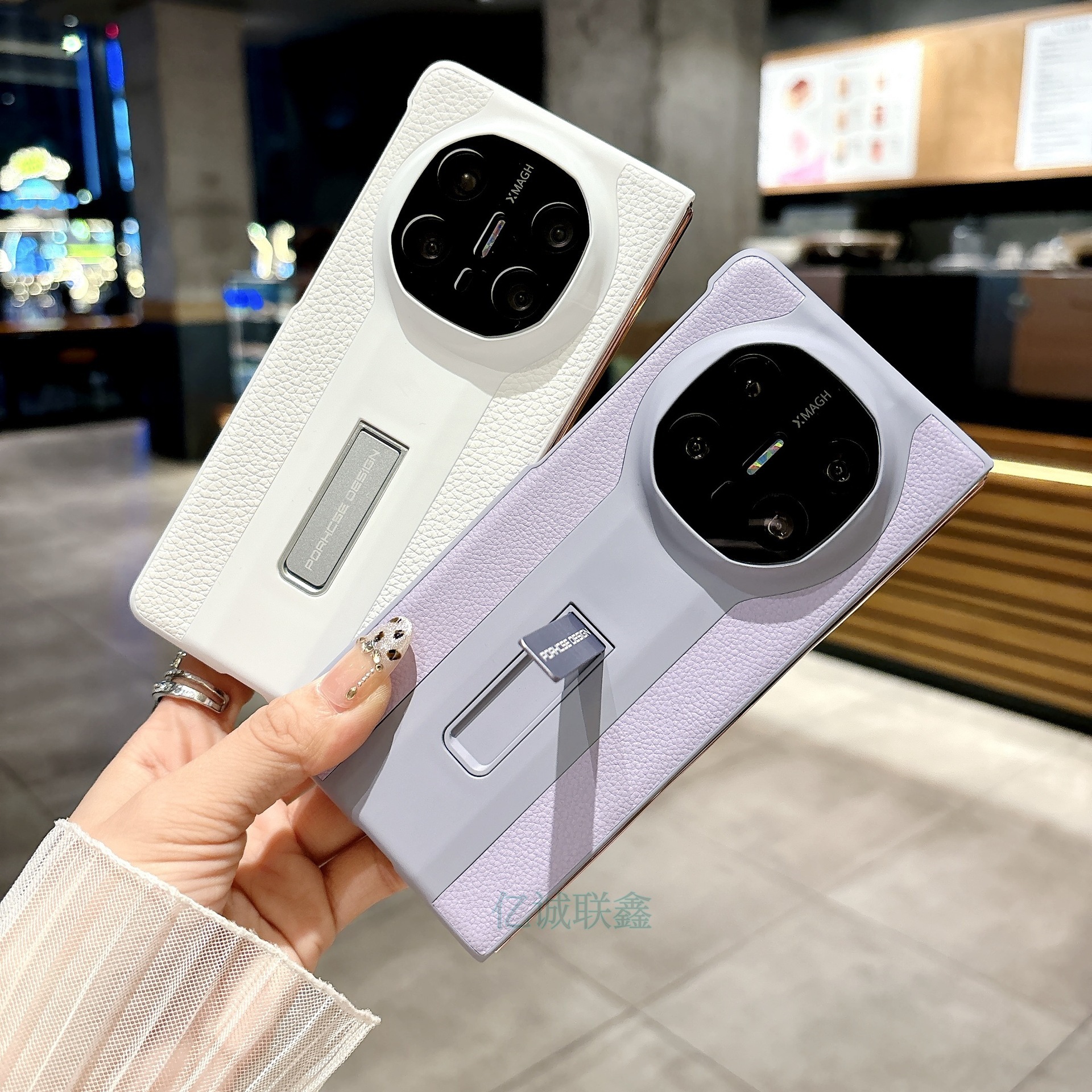 适用华为MateX6荔枝纹支架折叠手机壳三星ZFold6轻奢MATEX5保护套